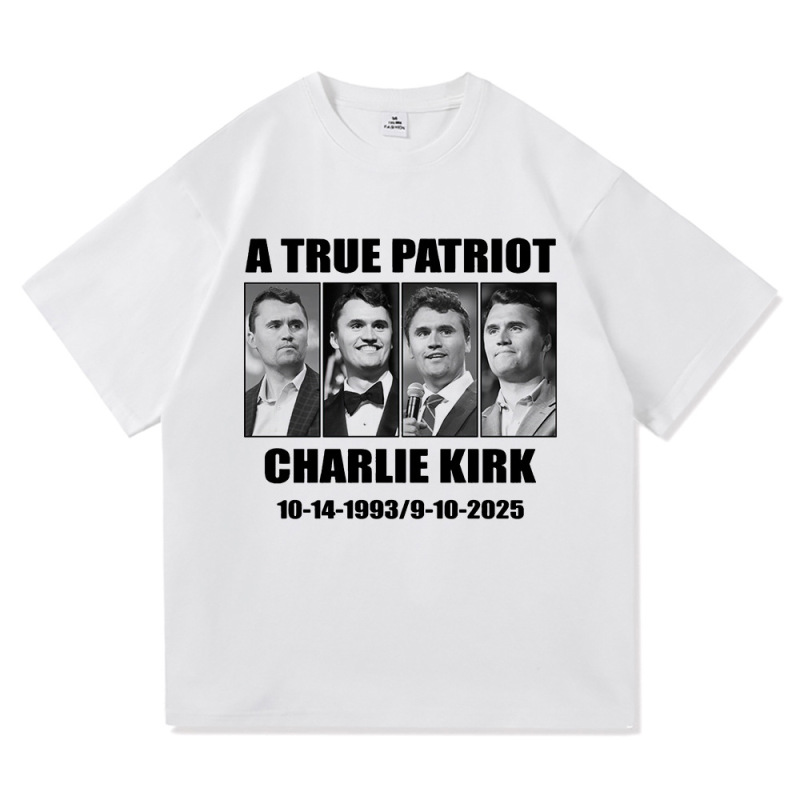 【欧码棉T】Charlie Kirk自由T恤时尚男/女原宿美学字母印花T恤中|undefined