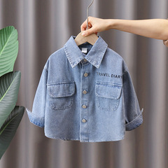 162 boys' long-sleeve denim shirt Korean style children's casual top 2023 spring baby stylish shirt trendy
