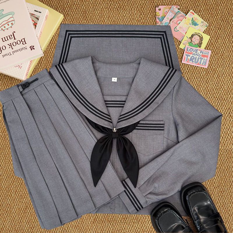Manufacturer Supplies Jk Uniform Modified Gray Three-Piece Skirt Set, Short-Sleeve and Long-Sleeve Pleated Skirt, Academy Style Japanese-Style Set