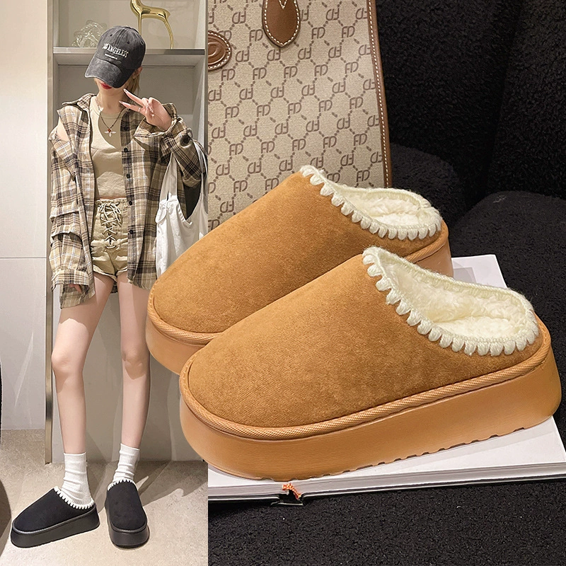 Женские меховые тапочки для внешней торговли на толстой подошве, легкие и модные домашние теплые хлопковые тапочки, популярный новый стиль оптом