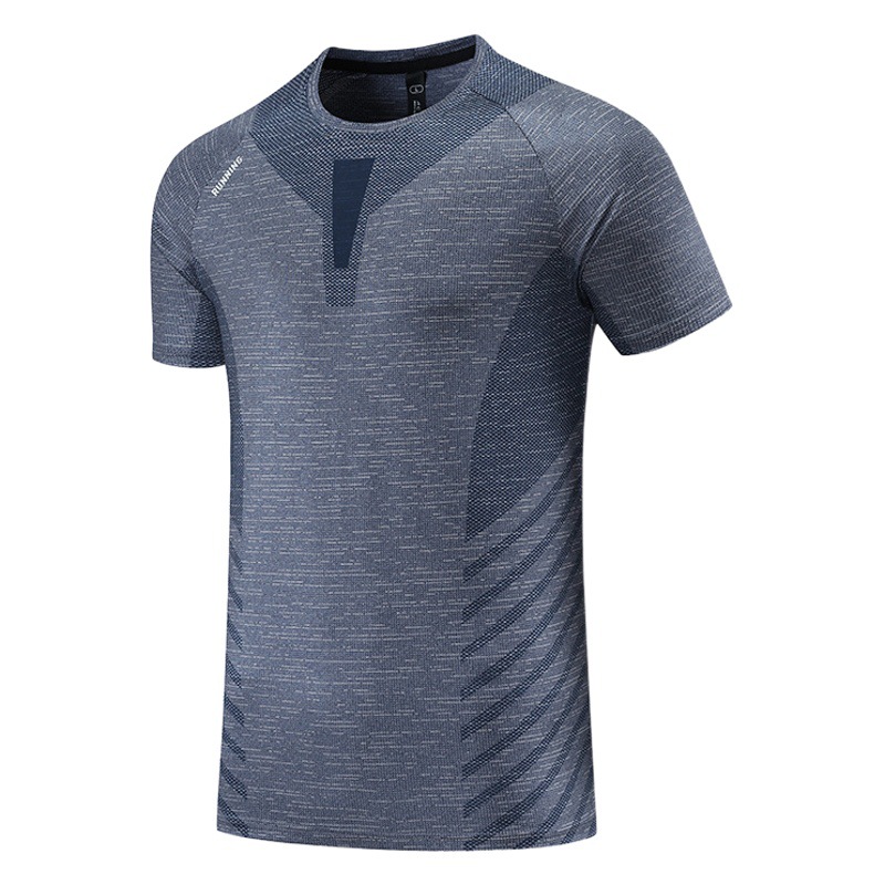 Transfronterizo impreso sudor-absorbente de secado rápido camiseta de los hombres verano nuevo cuello redondo estiramiento transpirable de manga corta deportes ropa de entrenamiento al aire libre