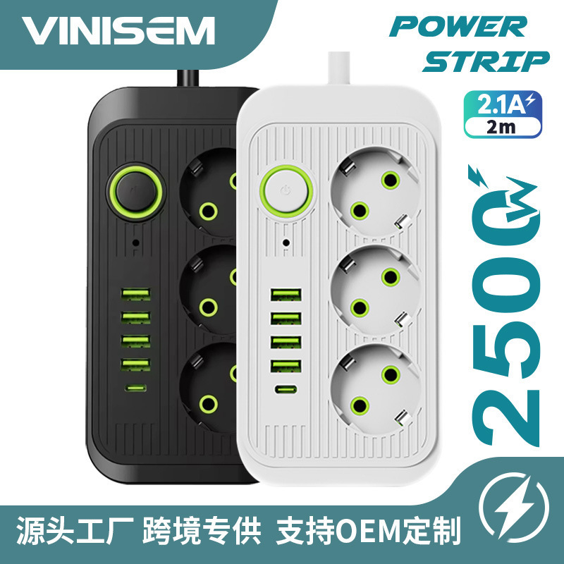 Extender Power Socket with USB and Type-C European Standard European Plug Foreign Trade Power Strip