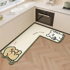 ライン子犬珪藻泥マット家庭用キッチンL型カーペット吸水吸油滑り止めマット