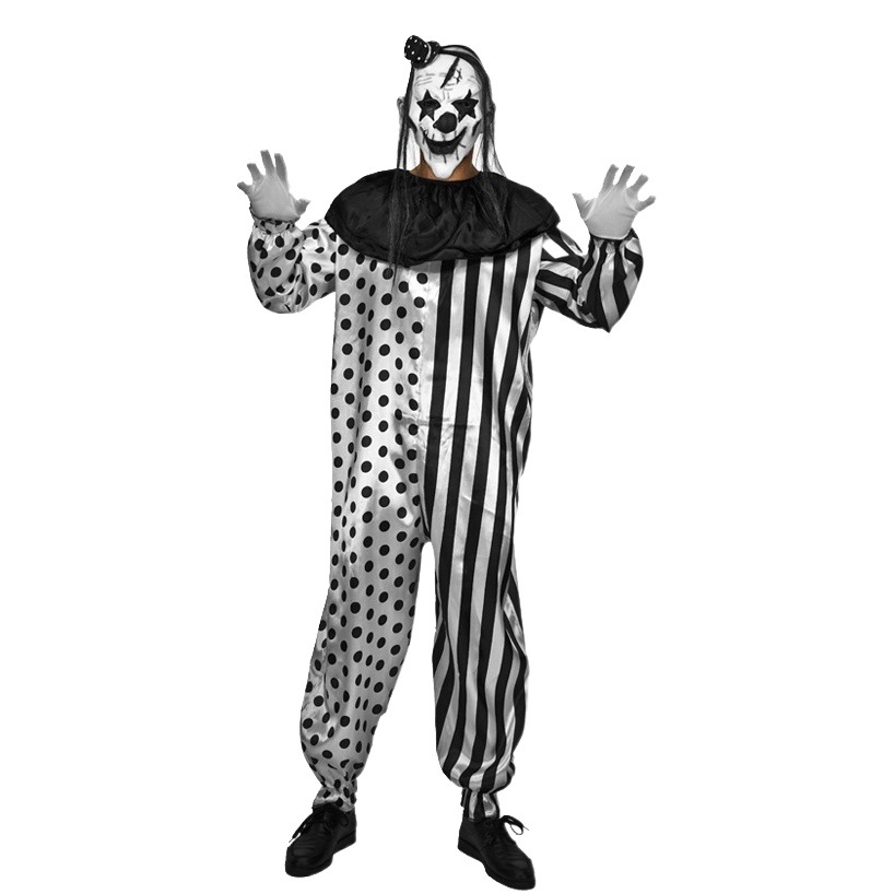 Halloween adulto horror sangriento matanza payaso traje grande hombre blanco y negro Juego mal payaso rendimiento traje cos