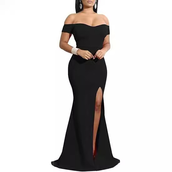 Women's Shoulder High Split Long Formal Party Gown Evening Gown 2024 New European and American Ball Sexy Gown