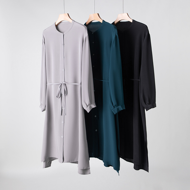 Heavy Weight Silk Dress for Women, Long-Sleeved Spring Style, Mulberry Silk Mid-Length Loose-Fitting Waist-Cinching Skirt, Commuter A-Line Skirt Heavy Weight Silk Dress for Women, Long-Sleeved Spring Style, Mulberry Silk Mid-Length Loose-Fitting Waist-Cinching Skirt, Commuter A-Line Skirt