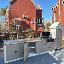 户外烧烤操作台不锈钢台面水槽水龙头防水防潮金属现场拼接储物柜