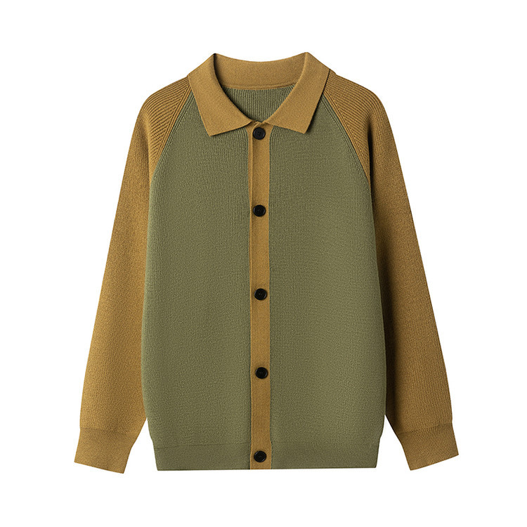 Botón polo cuello contraste suéter cardigan hombre nuevo otoño invierno cross-border mangas casuales sueltas camisa de punto coreana