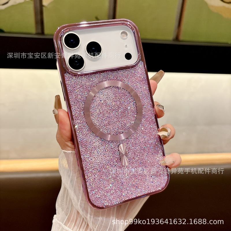 电镀轻奢水钻磁吸保护套适用iPhone17Promax跨境爆款苹果16手机壳|undefined
