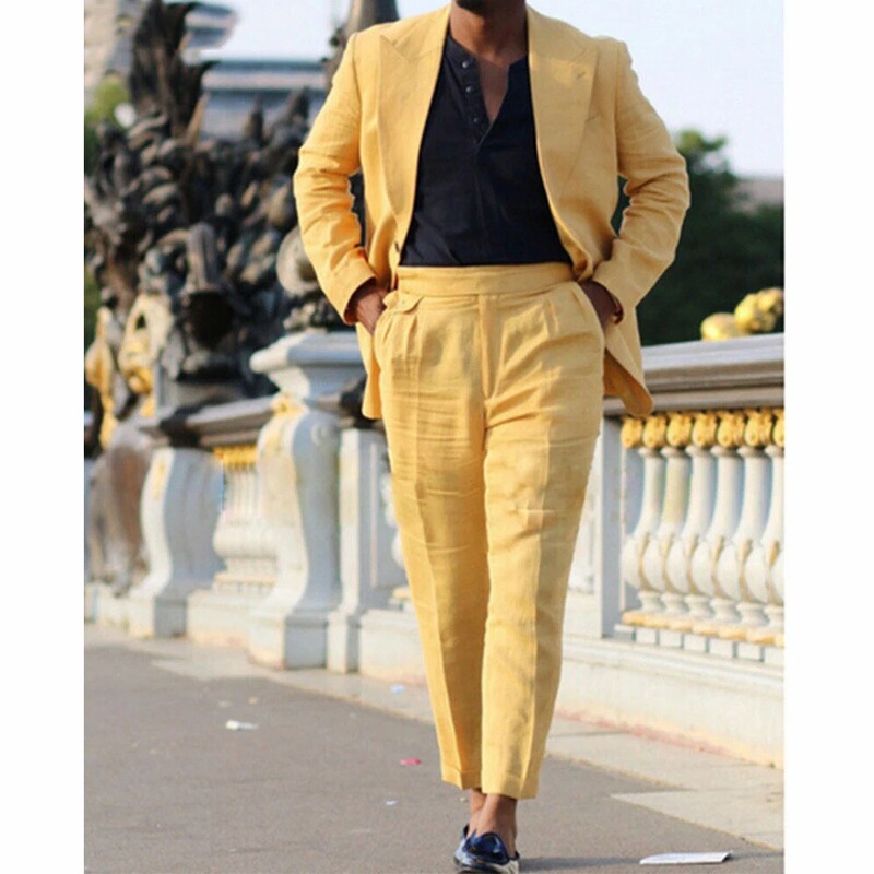 Summer New Men's Cotton and Linen Suit Set with a Cross-Border Design, Stylish Casual Business Suit Two-Piece Set