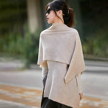 2025年秋冬新款纯羊毛针织披肩女回字纹软糯保暖套头斗篷披风