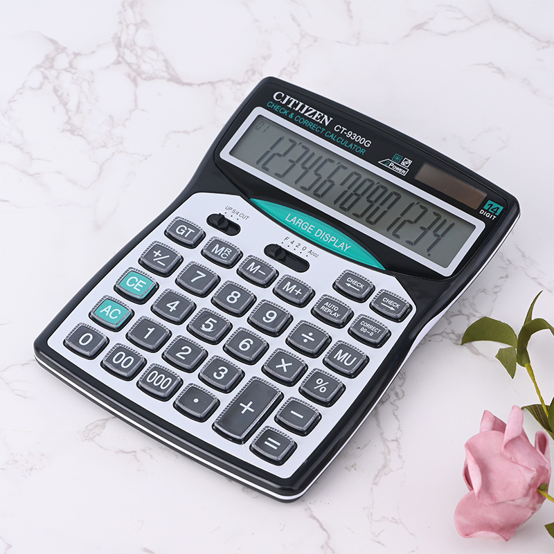 Fábrica al por mayor CT-9300G solar real calculadora de 12 dígitos en stock computadora de doble potencia puede establecer logo