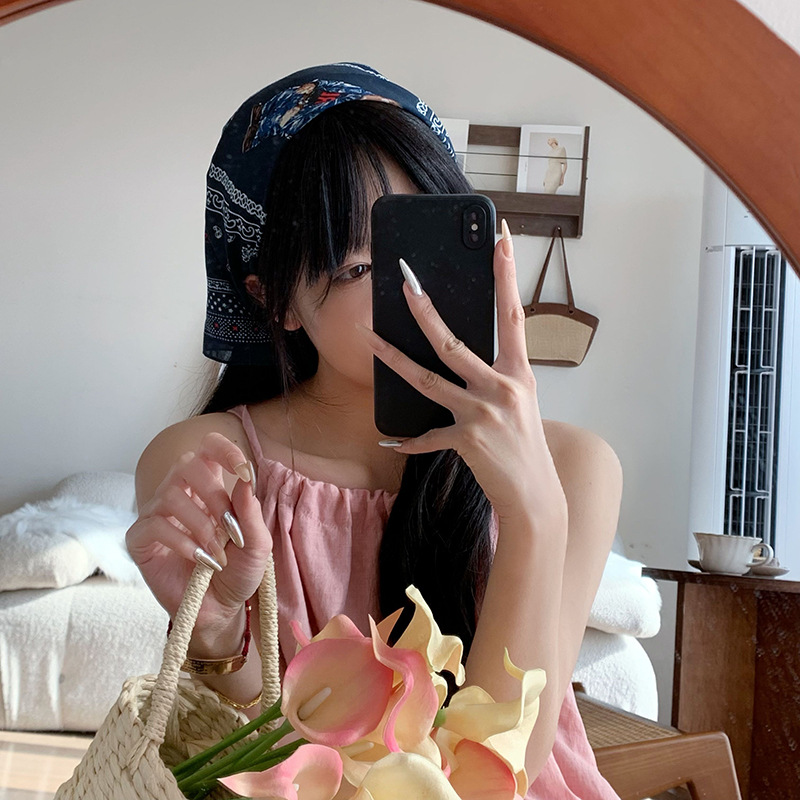 Turbante de mujer estilo pastoral decoración bufandas bufandas respirables bufandas cuadradas de anacard bufandas de alto nivel de cinta de cabello accesorios para el cabello