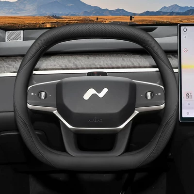 2025 Model Ledao L90 Steering Wheel Cover, 2025 Model Nio Exclusive Interior Modification Accessories, Four-Season Car Leather Steering Wheel Cover (Steering wheel cover) - ledao-exclusive-pure-black-ultra-thin-edition-default