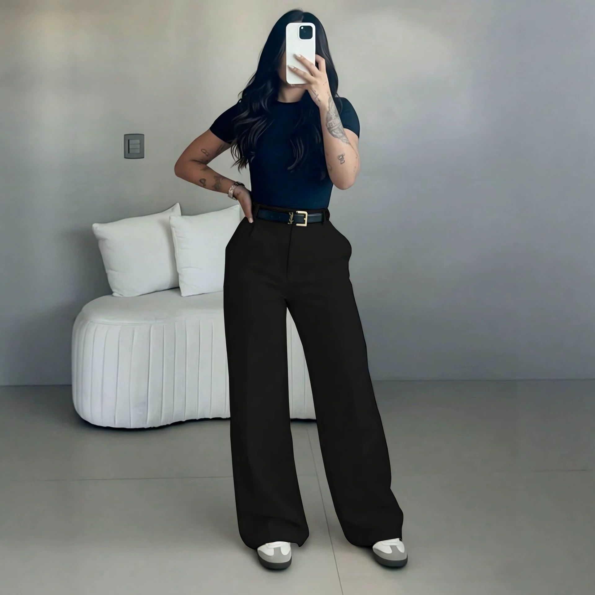 2026 Cross-border European and American high-waisted pleated suit wide-leg pants for women, slimming straight-leg floor-length trousers