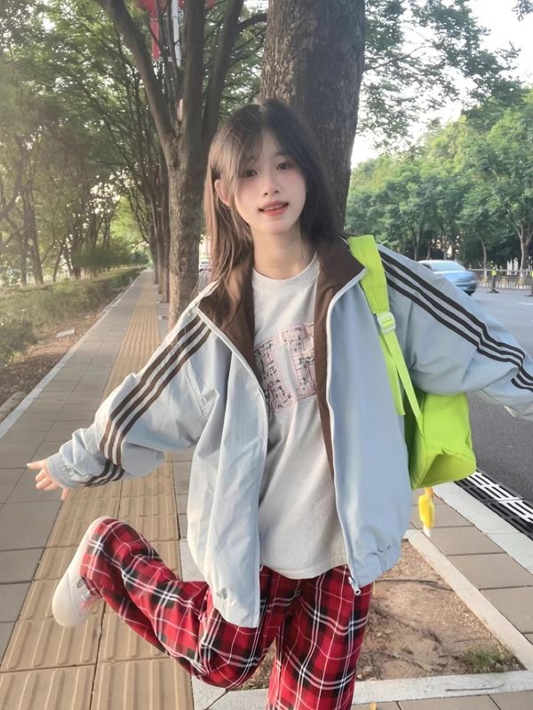 双面穿外套女春秋季2025新款韩系穿搭条纹夹克宽松学生薄款棒球服|undefined