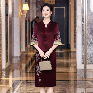 Wedding Mother's Acetic Acid Dress dress Women's Spring and Summer New High-end Wedding Banquet Happy Mother-in-law Two-piece Toast Dress