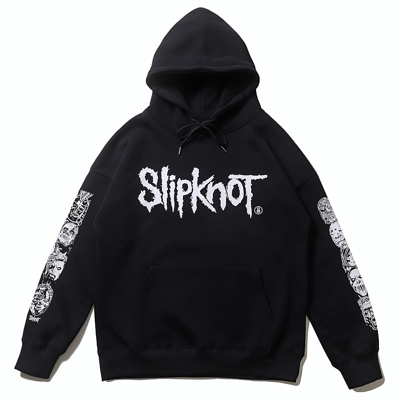 American Street Setknot Band slipknot Heavy Metal Rock Skull Print Loose fleece-lined Hooded Sweatshirt