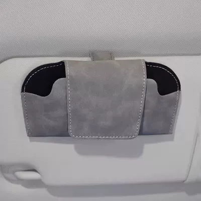 Car-Mounted Glasses Case with Bowknot, Car Glasses Clip/Bill Clip - no-decoration-gray-glasses-case