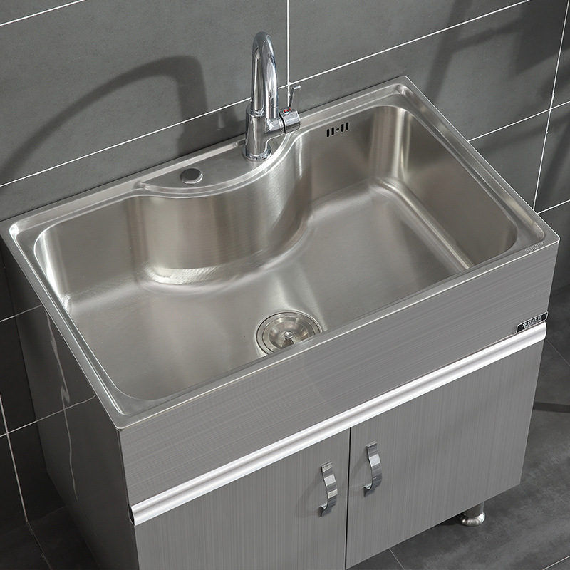 ♡ Wholesale 304 Stainless Steel Sink Cabinet Double Sink Kitchen Sink Balcony Cabinet Laundry Cabinet Floor-Standing Bathroom