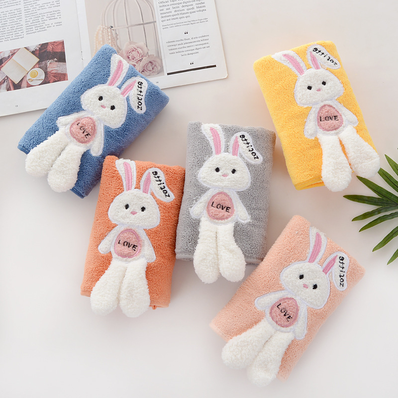 Toalha de rosto infantil com coelho absorvente e macia_voghion.com