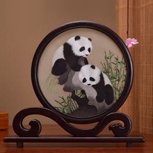 蜀绣手工双面绣摆件熊猫刺绣屏风中国特色礼物出国非遗文化礼物