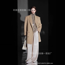高级感法式直角肩人字纹大衣女双面羊毛呢大衣外套秋冬季外套新款
