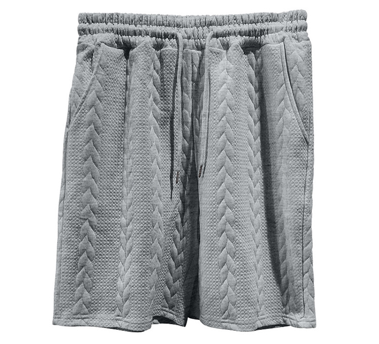 Men's Jacquard Knit Short Sleeve Tee And Shorts Set Solid Color Casual Summer Sport Outfit_viptrois.com