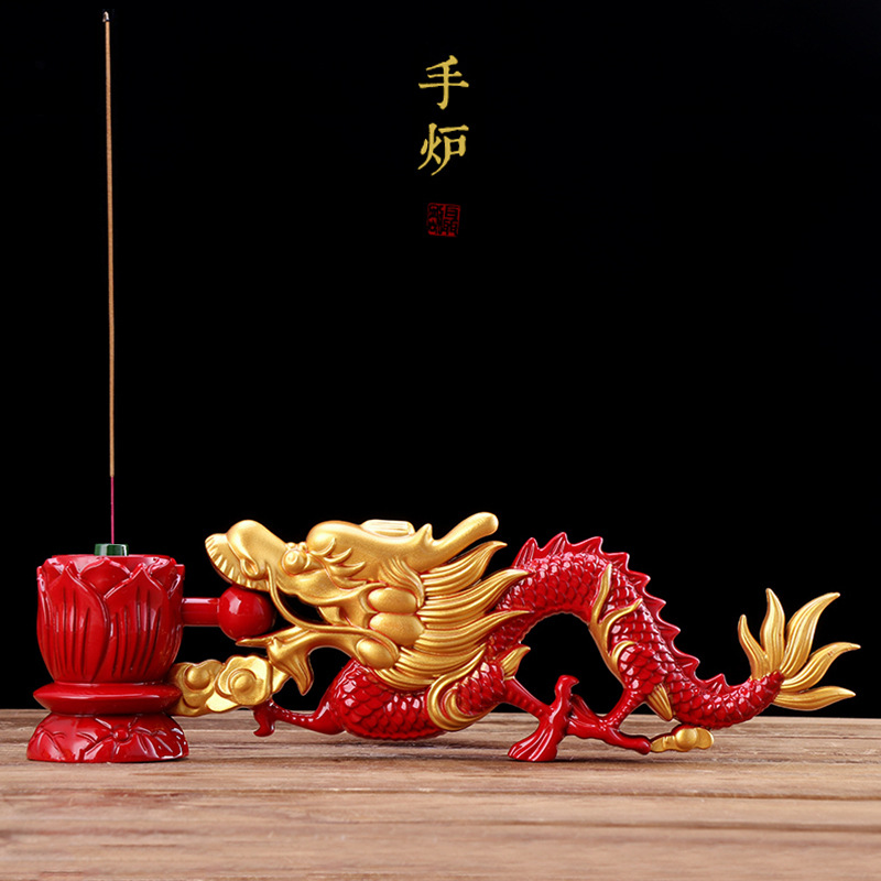 圓通佛具用品龍雕手爐放焰口手提手柄香爐仿實木水陸手拿蓮花手爐