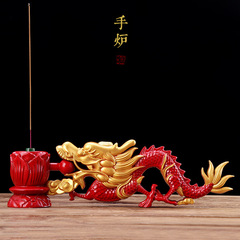 圓通佛具用品龍雕手爐放焰口手提手柄香爐仿實木水陸手拿蓮花手爐