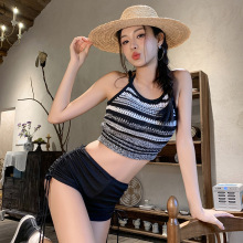 韩国ins风高级感针织面料三件套高腰分体游泳衣女士比基尼BIKINI
