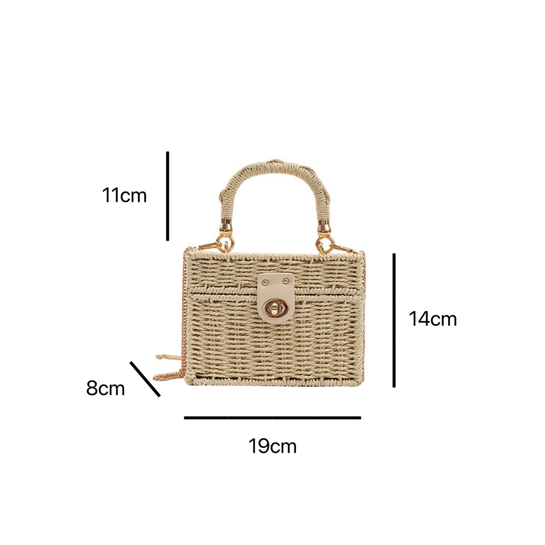 375g Weight Lock clasp Closure Type Women's Straw Geometric Vacation Square Lock Clasp Straw Bag