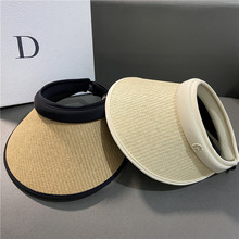 夏季ins遮阳黑胶帽韩版空顶防晒帽网红大檐女草帽时尚发箍太阳帽