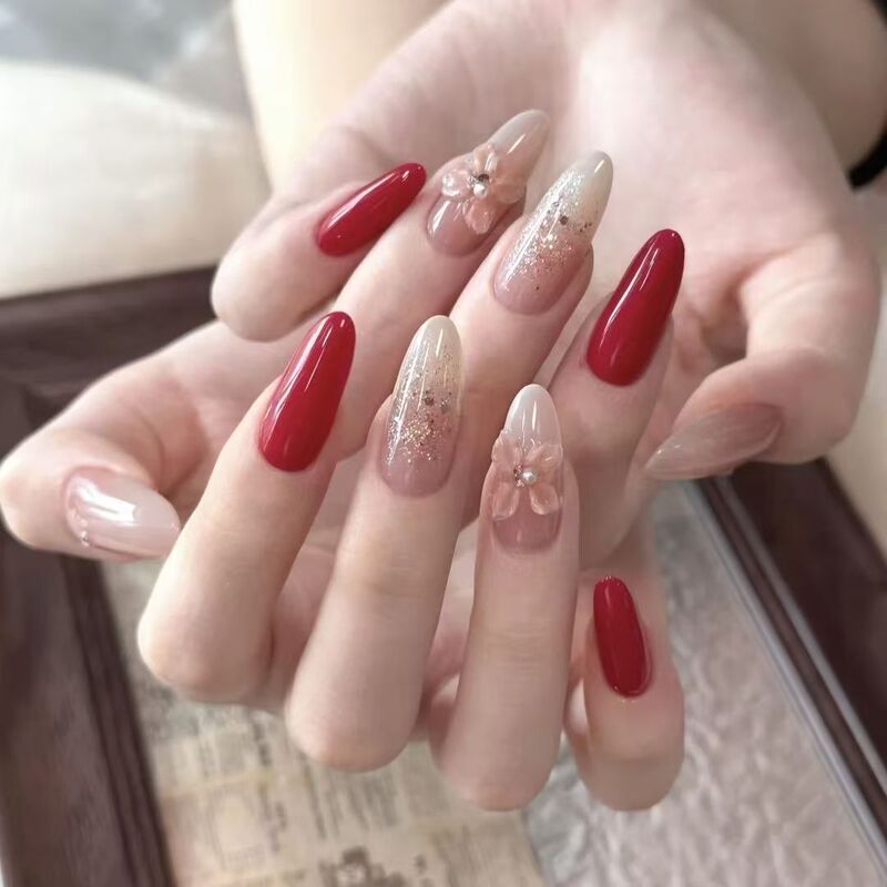 Red Rose Island: Beautiful Women's Atmosphere, Handmade Wearable Nails, Pure Desire Style, Super Attractive, Elegant Lady Nail Stickers