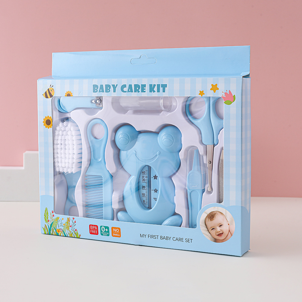 Cuidado del bebé suministros bebé baño Agua termómetro 8 piezas traje bebé seguridad pelo suave peine cepillo traje manicura tijeras