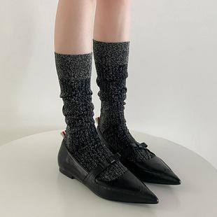 ins style Korean style spring and summer thin gold and silver silk calf socks bright silk knee socks jk daily all-match women's socks pile socks