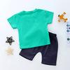 Summer solid sleeves for boys with letters, set, shorts, trousers, round collar