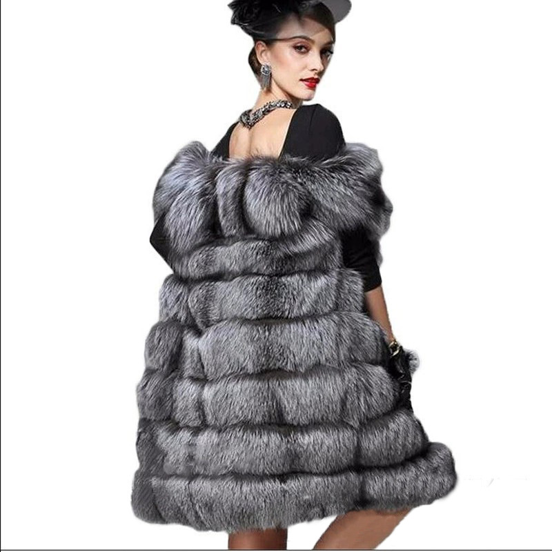 Dámske oblečenie kožušinová vesta dámska jesenná a zimná nová dlhá strieborná vesta veľkej veľkosti_voghion.com