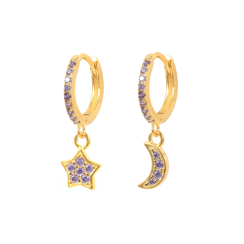Star, Moon Pattern 1 Pair Simple Style Star Moon Plating Copper Drop Earrings