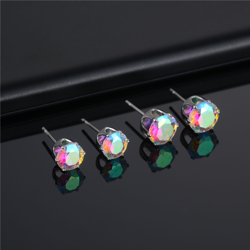 Wholesale Fashion Stainless Steel Six-claw Color Crystal Stud Earrings Nihaojewelry display picture 1