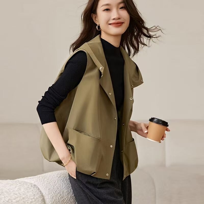 2026 New Style Hooded Vest for Women, Loose and Stylish, Casual Versatile Sleeveless Jacket, Thin Outerwear Top 2026 New Style Hooded Vest for Women, Loose and Stylish, Casual Versatile Sleeveless Jacket, Thin Outerwear Top