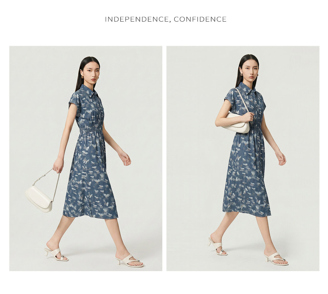 Đầm maxi nữ in họa tiết hoa bướm chất denim nhẹ thắt eo — Cao bồi xanh chi tiết 13