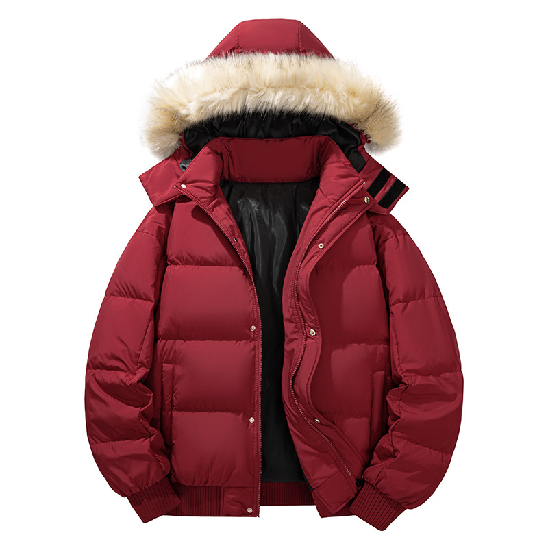 New Men's Plus-Size Warm down Jacket Winter Short Style with Fleece Lining, Thickened with Large Fur Collar, Trendy