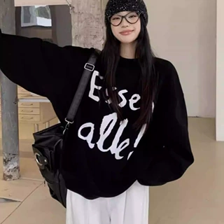 跨境爆款潮牌美式加绒圆领无帽卫衣女秋冬季新款宽松显瘦百搭上衣