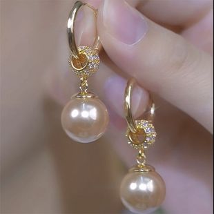Niche design high-end feeling full of diamond champagne pearl earrings women's high-end feeling exquisite unique earrings temperament earrings