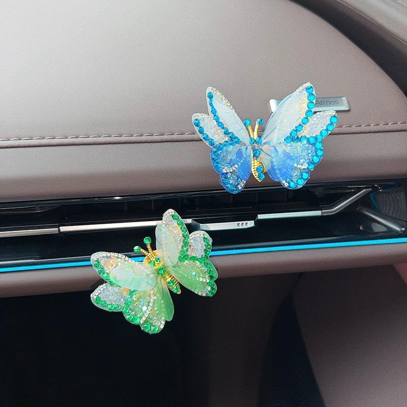 Healing-style diamond-encrusted moving butterfly car ornament for electric vehicle interior, car dashboard, and computer display screen decoration