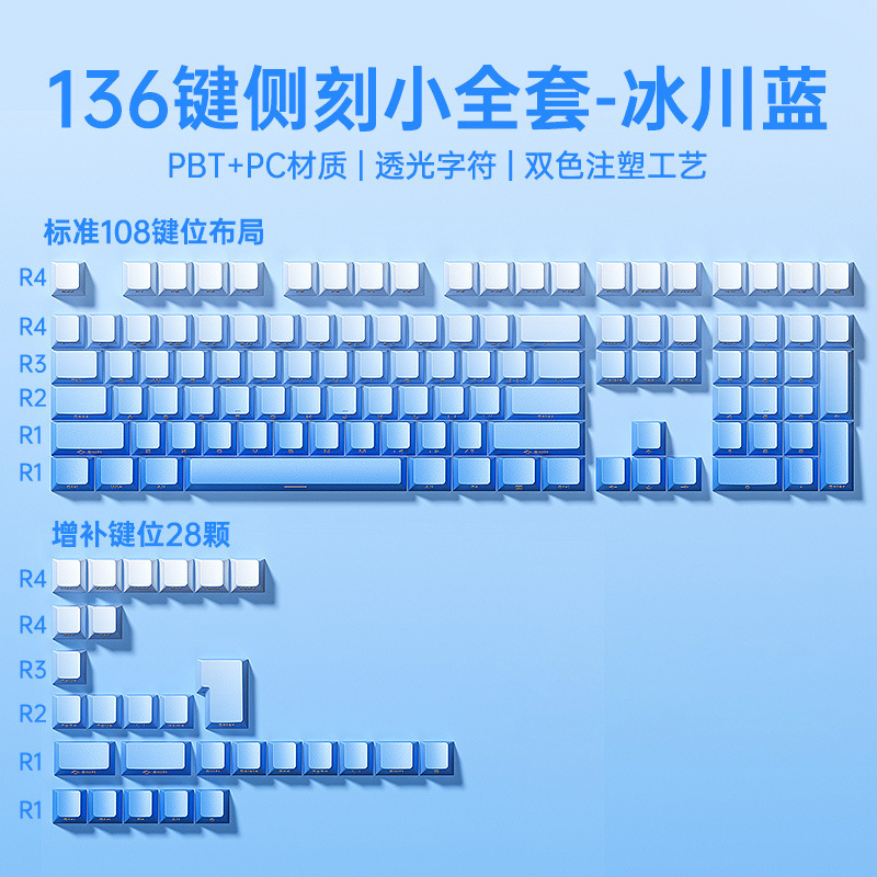狼蛛渐变侧刻键帽透光PBT双色注塑键帽 61/68/75/87/98/104键通用|undefined