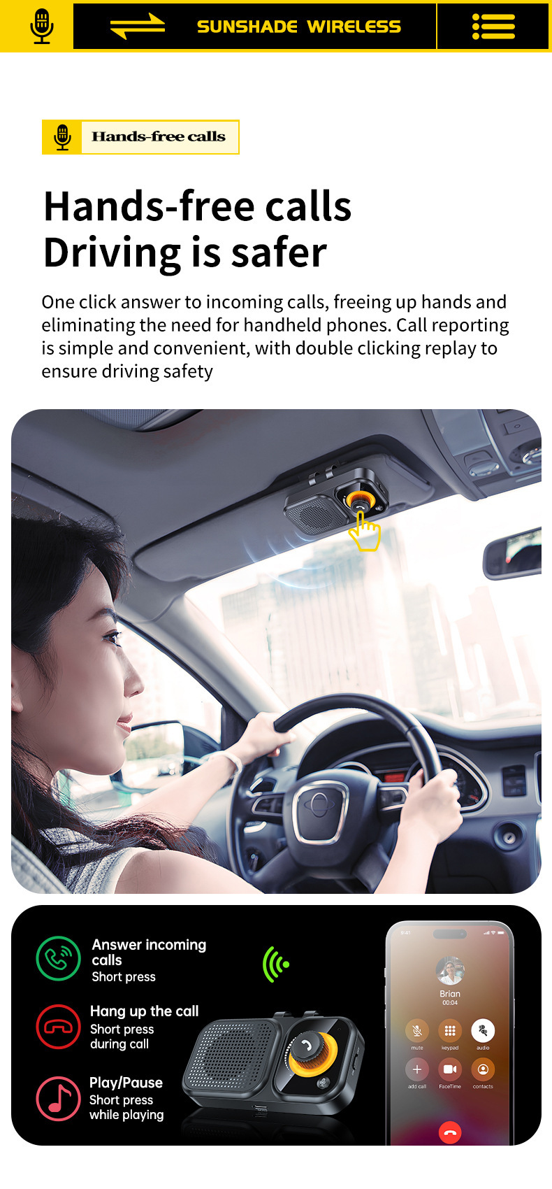 New Bt17 Sun Visor Bluetooth Car Hands-Free Call Noise Reduction Intelligent Sensor Vibration Boot Siri Voice 3W