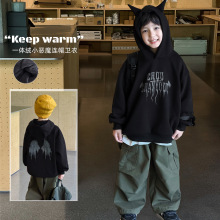 【加工定制】2025男童冬款立体小角恶魔印花一体绒加厚儿童卫衣潮