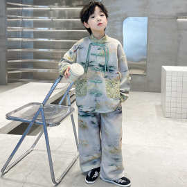 男童国风汉服套装春秋款2025新款中大童新中式唐装阔腿裤表演服潮